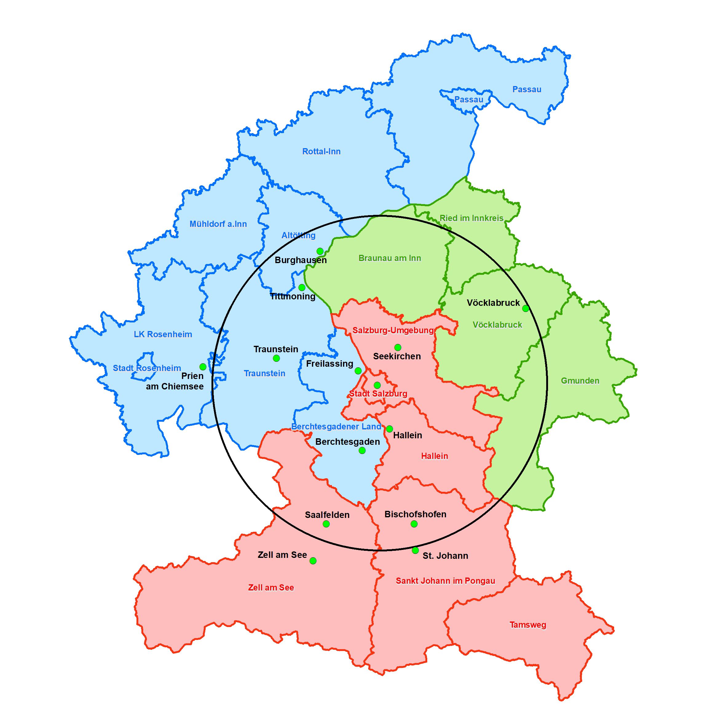 Regionalstadtbahn - Karte EUREGIO-Rat Quelle: SAGIS und Salzburger Regionalstadtbahn